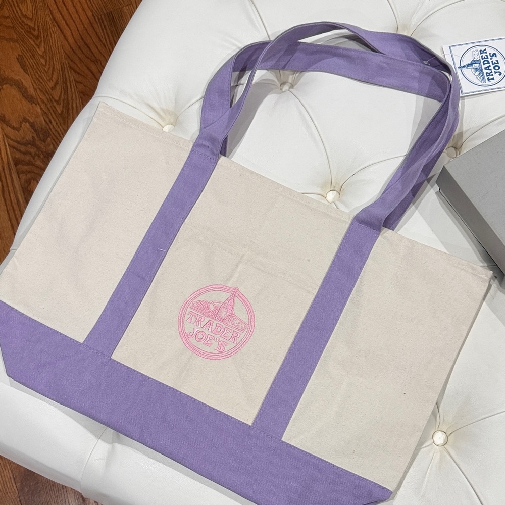 Trader Joe’s Large Cream and Purple Canvas Tote Bag